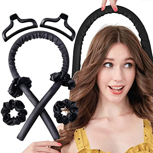Heatless Curling Rod Silk Headband, No Heat Curls Hair Roller with Ribbons Sleeping Soft Wave Formers Hair Curlers DIY Hair Styling Tools for Long Medium Hair (Glossy Black)