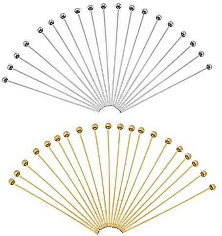 TOAOB 200pcs Aiguilles Tiges Clous a Tete 50mm Ronde en Acier Inoxydable Épingle à Oeil Argent Doré Longueur Diamètre 0.7 mm pour Accessoire Fabrication de Bijoux Artisanat