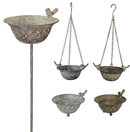 NETPROSHOP Vogeltränke/Vogelbad stehend, hängend, am Stab, Antik Design Metall Auswahl, Farbe:Eisen Antik, Auswahl:am Stab