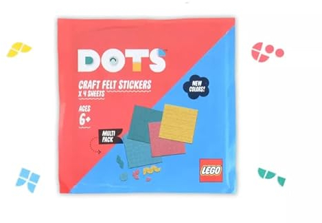 LEGO DOTS Filzaufkleber, 4 Stück, 6+ Multipack, Blau, Rosa, Gelb, lustiges Bastelgeschenk