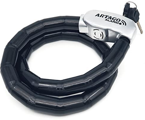 Artago ART6100 Candado Piton Moto Sin o Con Alarma 120dB, Cable Acero Articulado Blindado, 100cm, Flexible, Botón ON, Función Warning, Impermeable, Cadena Pitón Antirrobo Moto Bici, Patinete Electrico