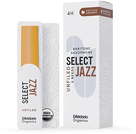 D'Addario Organic Select Jazz Unfiled Baritone Saxophone Reeds - Sax Reeds - Individually Sealed - 4 Hard, 5 Pack
