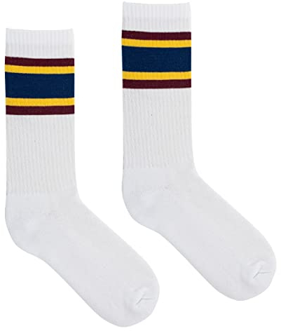 kabak Sportsocken Wadenlang Frottee 80er Retro Style Aerobic Laufen Yoga Unisex Farben Elastisches Bündchen Atmungsaktiv, Weiß/Burgund 42-46 EU