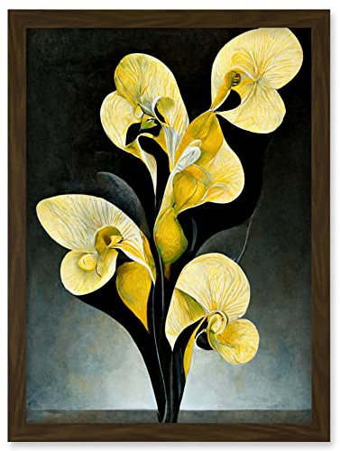 Doppelganger33 LTD Modern Abstract Black Yellow Orchid Flower Artwork Framed Wall Art Print A4
