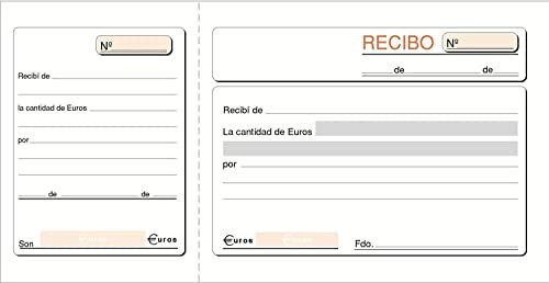 CABLEPELADO Talonario recibo | Libro de recibos | Original + 1 copia | Con matriz de corte | 20.5 cm ancho x 11 cm alto | Castellano | 25 Juegos (50 hojas)