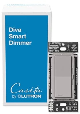 Lutron Diva Smart Dimmer Switch for Caséta Smart Lighting | No Neutral Wire Required | DVRF-6L-GR | Gray