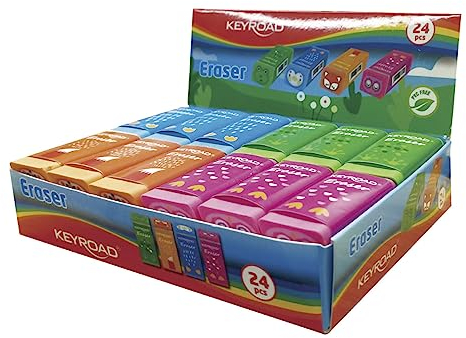 KEYROAD Radiergummi - Tiere/Radierer für Bleistift und Buntstift/ 24 Stück - 24er Pack im Display/Mischung aus Farben/Ideal für Schule und Büro