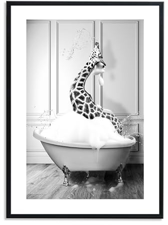 1M® Poster - Badezimmer Deko Bilder - stilvoller Kunstdruck - schwarz weiß Wandbilder - WC Deko - DIN A4 Giraffe