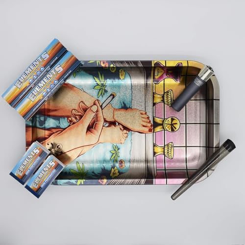 420 Bath Large Rolling Tray Set - Mischeschale Stoner Kit/Kiffer Box mit Feuerzeug, Longpapers, Filter Tips und Joint Tube - perfektes Kiffergeschenk!