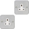 2 PACK 1 Gang Single 13A Unswitched UK Plug Socket HEAVY DUTY METAL CLAD Power - Decorative Douple Pole Metal Mains Wall Plate