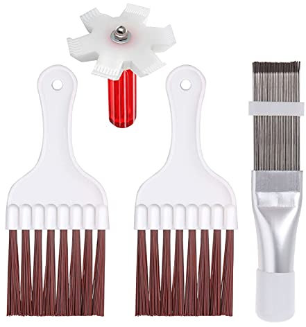 4 pièces Ensemble de brosses et peignes de nettoyage d'ailerons de condenseur de climatiseur Nettoyeur d'ailerons Lisseur d'ailerons Brosse de fouet de nettoyage de bobine de réfrigérateur Entretien C