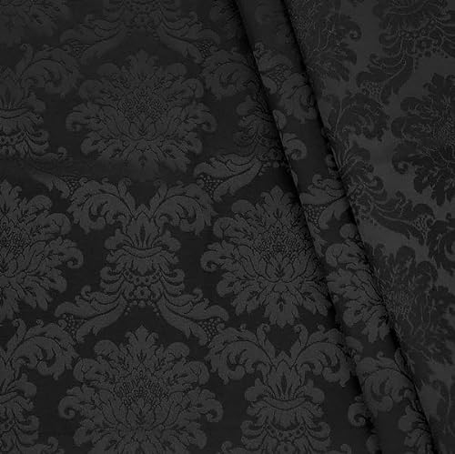 Stoffkontor Dekostoff Jacquard Damast Stoff Floral Barock - Meterware, Farbe Schwarz - zum Nähen von Kissenbezügen, Tischdecken, Deko, Gardinen, Bekleidung UVM.