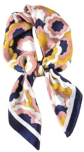 GIMIRO Frauen 70x70cm Schal Simulierte Seide Blumen Schal Krawatte Hahnentritt-Bandana (D04 Floral Navy/Pink/Yellow)