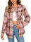 Stamain Women's Checkered Shirt Pink Flannel Plaid Shirts Casual Cotton Long Sleeve Tartan Blouse Top with Pocket M