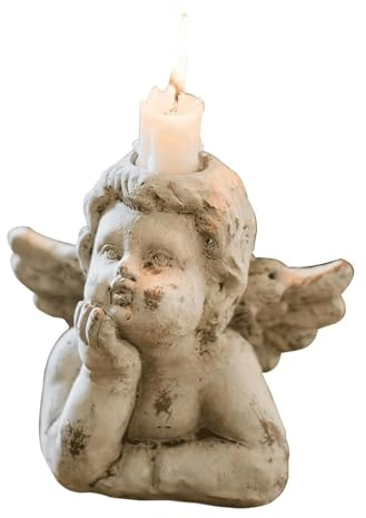 BKEKM Statuen Retro-Statue, europäische Betonfigur für Heimdekoration, Skulptur, kreative Statuen, Engel, Kerzenständer, dekorative Ornamente schmücken