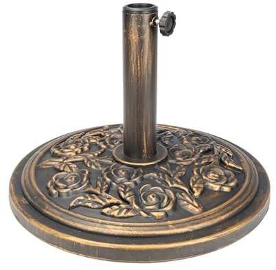 DWELLTON® Parasol Base with Floral Pattern – Heavy Duty Metal Garden Patio Furniture Stand for Umbrella, Canopy (Cast Iron, Heavy Duty) (9.0 Kilograms, Bronze)
