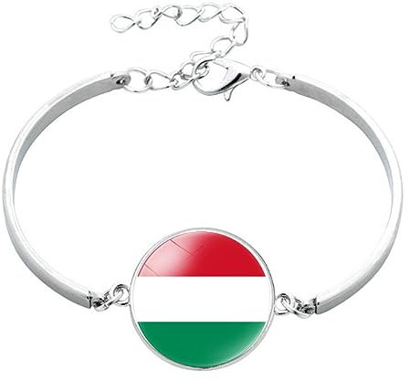 GONMFKM Modisches Ungarn-Flaggen-Armband – Modischer Zeitstein-Armreif Mit Nationalflagge, Verstellbar Für Damen Und Herren, Glaskuppel-Cabochon-Armband, Schmuck, Paar, Geschenk, Accessoires, Weiß,