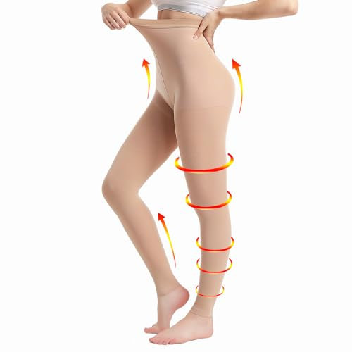 Medizinische kompressionsstrümpfe damen & Herren20–30 mmHg, progressive Stützstrumpfhose, Undurchsichtig Zehenfreie Kompressionshose klasse 2, geeignet für Krampfaderödeme, TVT (Beige, M)