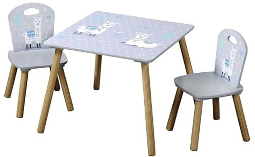 KESPER Tisch + 2 Hochstühle Alpaka - Blau/Braun - 55 x 55 cm