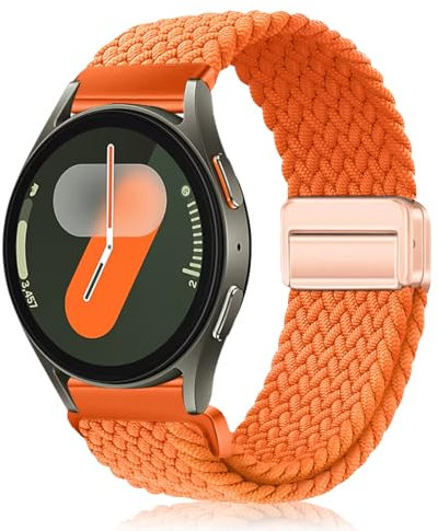 PaceBid 20mm Intrecciato Cinturino per Samsung Galaxy Watch 7/6/5/4 40mm, 44mm/Watch FE/Watch 6 Classic 43mm, 47mm, Nylon Sportivo Magnetico Elastico Watch Band per Galaxy Watch 42mm - Arancia