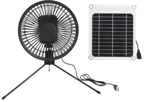 Fdit Solar-Campingventilator, Tragbarer Campingventilator mit Starker Windkraft, 10-W-Solarpanel, Verstellbares Stativ, für Outdoor-Wandern, Angeln, Strandcamping, Leises ABS-Material