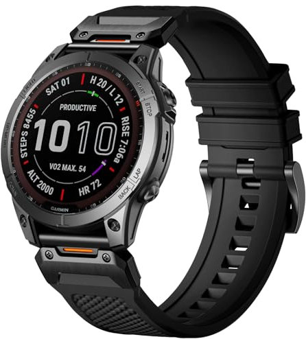 Bandletic Kompatible mit Garmin Fenix 7 - Fenix 6 Pro/Fenix 6/Fenix 8/Fenix 5 Armband,Silikongummi QuickFit 22mm Sport Uhrenarmband für Epix 2/Epix 2 Pro 47mm/Forerunner 965/955/945/Instinct 2,Schwarz