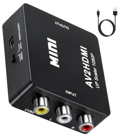 Pkouocry Convertisseur AV vers HDMI, adaptateur WII HDMI, prend en charge PAL/NTSC avec câble USB pour PS2 Wii xb0x Gamecube N64 SNES VHS PC PS3 Blu-Ray DVD (Convertisseur) (av2hdmi)