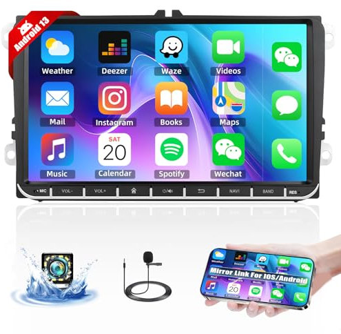 9 Android 13 Car Stereo with Bluetooth Car radio for VW Polo Tiguan Caddy Transporter T5 Golf 5 6 Amarok Skoda Octavia Fabia Seat with Mirrorlink, Touchscreen Radio with GPS WiFi FM + Reverse Camera