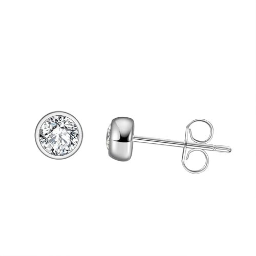 HeyMeili Boucles d'oreilles diamant simulé brillant pour femme en argent sterling 925 zircone cubique, clou d'oreilles, 4mm