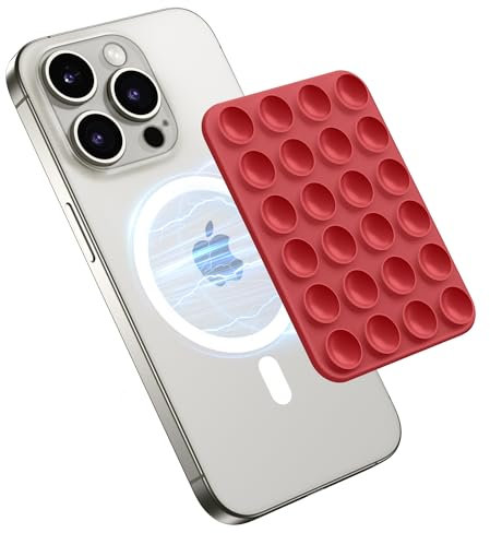 GONEZ Magnet Saugnapf Telefon Halterung, Freisprecheinrichtung Silikon Handy Griff Halter Kompatibel mit iPhone MagSafe Phone Case, Spiegel Dusche Telefon Ständer für Selfies und Videos, Rot