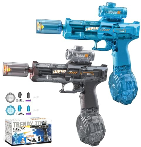 2 Pcs Electric Water Gun, Rechargeable Automatic Water Pistols with Light Effect, Long Range Motorised Water Blaster for Kids & Adults, Summer Beach Pool Outdoor Toy Gift