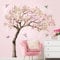 Supzone Wandtattoo Groß Baum Kirschblüte Wandaufkleber Blume Rosa Wandsticker Kirschbaum Vögel Kinderzimmer Mädchen Wohnzimmer Schlafzimmer Wanddeko (H: 62 in/ 158 cm)