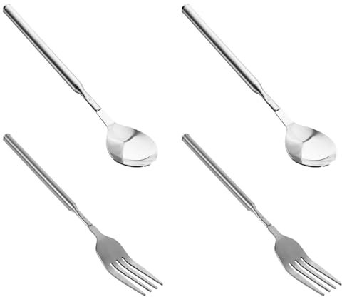 Juego De Cubiertos Retráctiles De 4 Piezas, Juego De Cubiertos Retráctiles Con Mangos Largos, Juego De Tenedor Y Cuchara De Acero Inoxidable, Juego De Cubiertos Portátiles