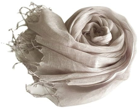 Prettystern Damen Herren Leinen-schal Frühling Sommer-Schal mit langer Fransen Silbergrau - T117 Hellgrau