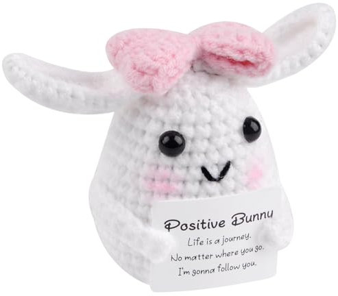 EPXOIQC Gestrickte Hase Puppe mit Karte Positive Kaninchen Geschenke für Ostern Pocket Hug Positive Osterhase Häkeltiere Kreative Strickwolle Pocket Hug Motivationsgeschenke