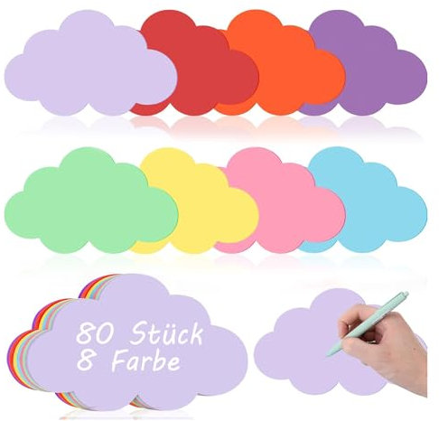 80 Stück Moderationskarten Wolke 14x23cm Präsentationskarten 8 Farben Bunt Metaplankarten Flipchart Papier Metaplankarten Set Lernkarten für Büro Vortrag Professionelle Präsentation Schule