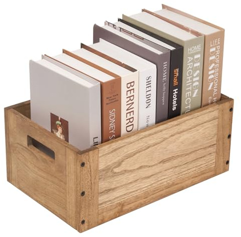 KIRIGEN Regalbox, Bücherbox, Holzkiste ohne Deckel, 36x23x15,2 cm, Braun | Paulownia-Holz, stapelbar und kombinierbar, für Hefte, Zeitschriften, Kleidung, Spielzeug und niedrige Regalfächer