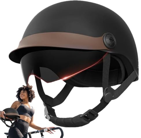 Peufcmi Jethelm Visier, Roller Helm Rollerhelm Mit Visier Halbschalenhelm Mopedhelm Für Motoroller Scooter Helm Moped Mofa Helm Fashionhelm Komfortabler Motorradhelm Für Herren Und Damen