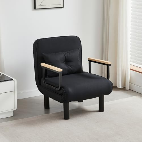 mcc direct 4 in 1 Folding Single Sofa Bed Convertible Lounge Sleeper Chair with Adjustable Backrest and 1 Tufted Cushion, Sleeper Recliner Armchair for Living Room, Bedroom, Guest Room (Black)
