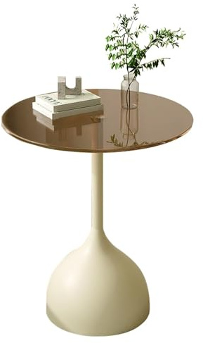 Mesa auxiliar redonda con parte superior de cristal, moderna mesa auxiliar de comedor con pedestal de metal resistente, ideal para espacios pequeños en sala de estar, dormitorio, cafetería, fácil