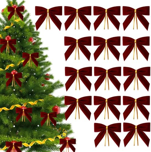 RQcMid 15 Rote Schleifen, Rote Schleifen Weihnachtsbaum, Schleifen Deko, Weihnachtsbaum Deko, Schleifen Weihnachtsbaum, Deko Weihnachtsbaum, Weihnachtsdeko Rot