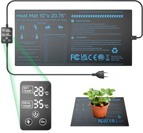 30W Heizmatte Pflanzen mit Thermostat, mit Temperaturregler & LCD-Anzeige | 25 x 52cm Wärmematte Pflanzen, 0 bis 50 °C Verstellbar, IP67 Wasserdichte, für Setzling Keimung, Hydrokultur und Gewächshaus