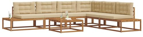 vidaXL Outdoor-Sofagarnitur 7 Stück Natur und Beige, Garten und Terrasse, modernes, wetterfestes Sofa, Akazienholz-Sektional für stilvolle Entspannung im Freien, Terrassensitzgelegenheiten