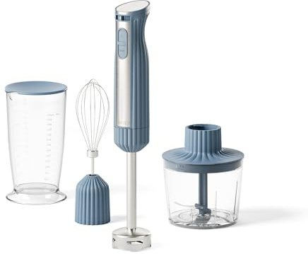 Guzzini, Sous Chef, Bio-basierter Standmixer, 600 W, mit Turbo-Funktion, Stiel aus Edelstahl, mit Zerkleinerer, Messbecher 700 ml und Universalbesen (Blue Navy)