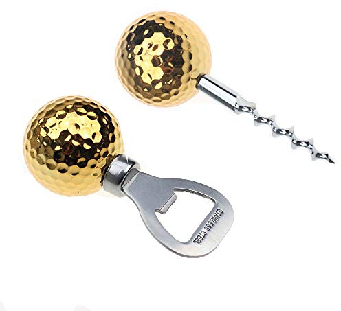 Crestgolf Lot décapsuleur et tire-bouchon en forme de balle de golf, gold(wine)+gold(beer)