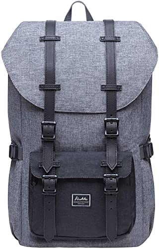 KAUKKO Rucksack Damen Herren Daypack mit Laptopfach für 15 Zoll Notebook für Schule, Uni, Reisen, Wandern, 22L, Grau und Schwarz
