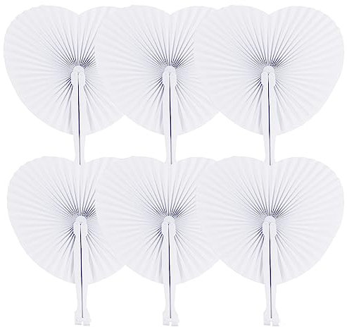 Zwin 60PCS Heart Shaped Folding Paper Fans for Wedding Plastic Handheld Pocket Paper Fans White Paper Fans for Party Decorations