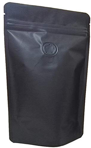 Tashido 50Pcs Matt Aluminum Foil Coffee Valve Zipper Closure Bag Vertical Aluminum Foil Coffee Bean One-Way Exhaust Valve Bag Packaging Bag 250G Black