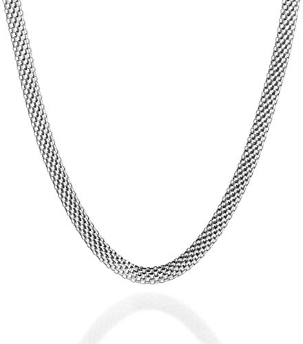 QUADRI - 925er Silberkette - mit Damen-Mesh-Kette Maschenweite 5 mm - Länge | 40.60 mit Verlängerung bis 45.50 cm - Zertifikat Made in Italy