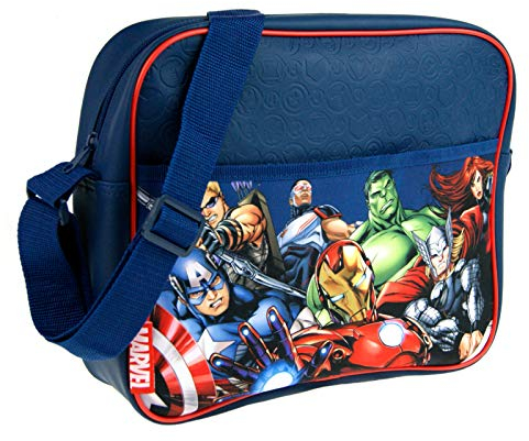 Marvel Avengers Messenger Bag mit allen Charakteren Große Umhängetasche Schulrucksack für Marvel Super-Fans Kurier Buch Tasche Back to School oder Collage, navy, Einheitsgröße